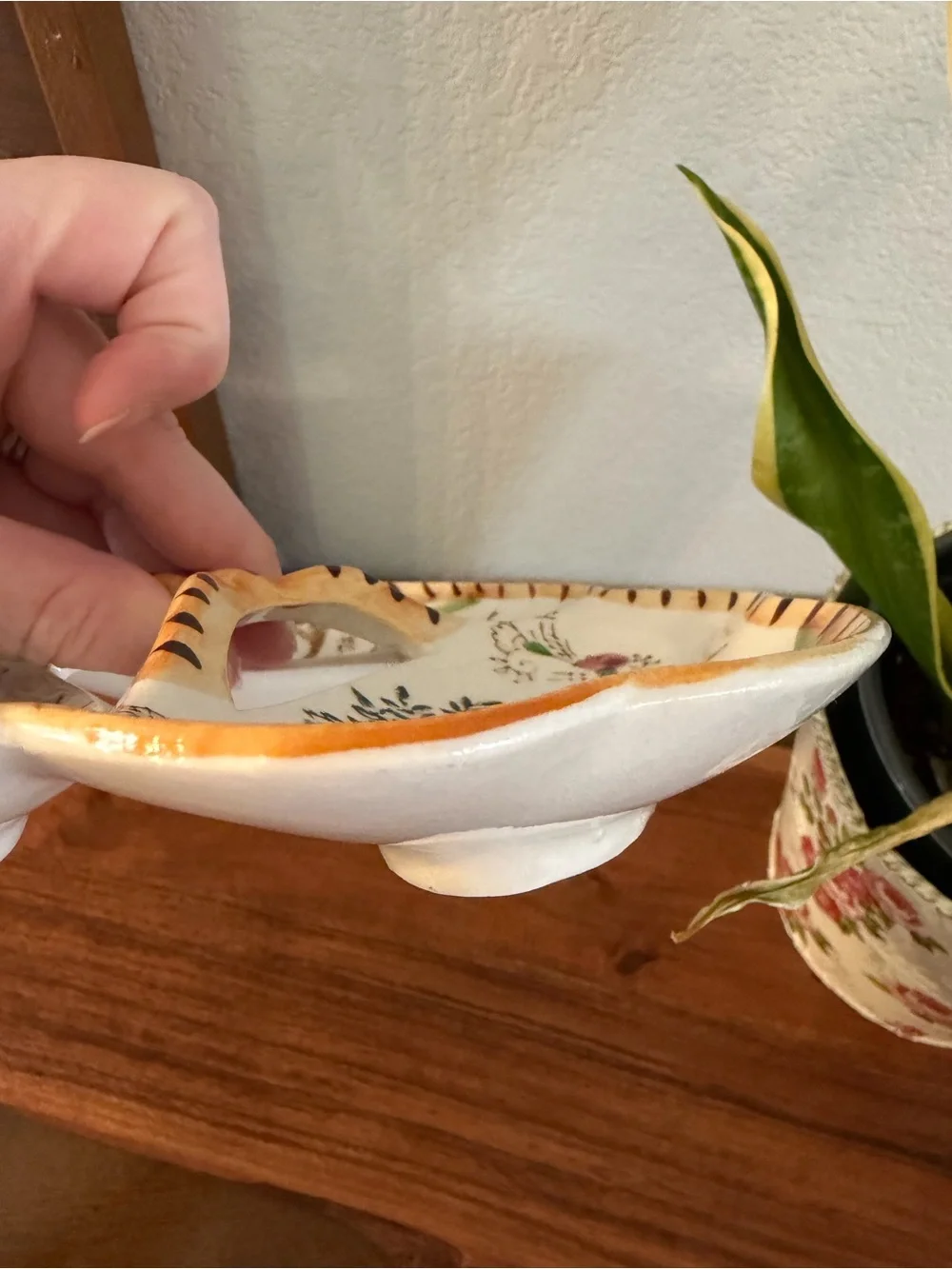 Mid-Century Hand-Painted Cream Ceramic 3-Section Serving Dish - Japan